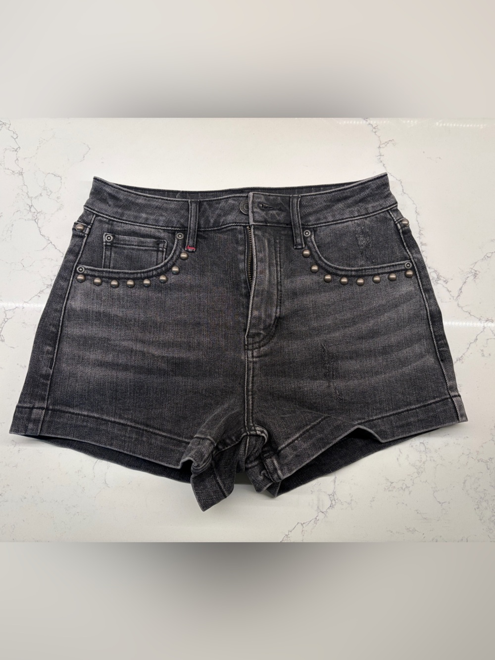 Women’s Black Denim Stud-Accent Shorts